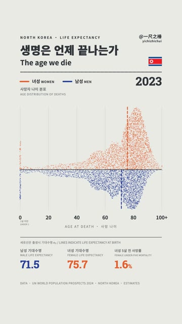 North Korea life expectancy animation frame from 2023