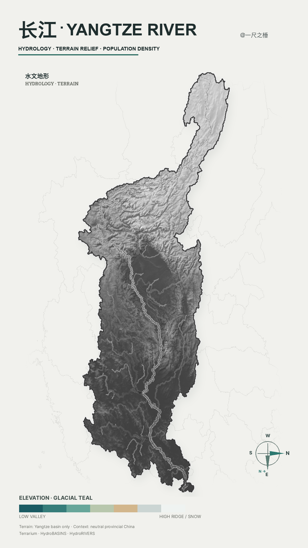 Yangtze basin hydrology in grayscale