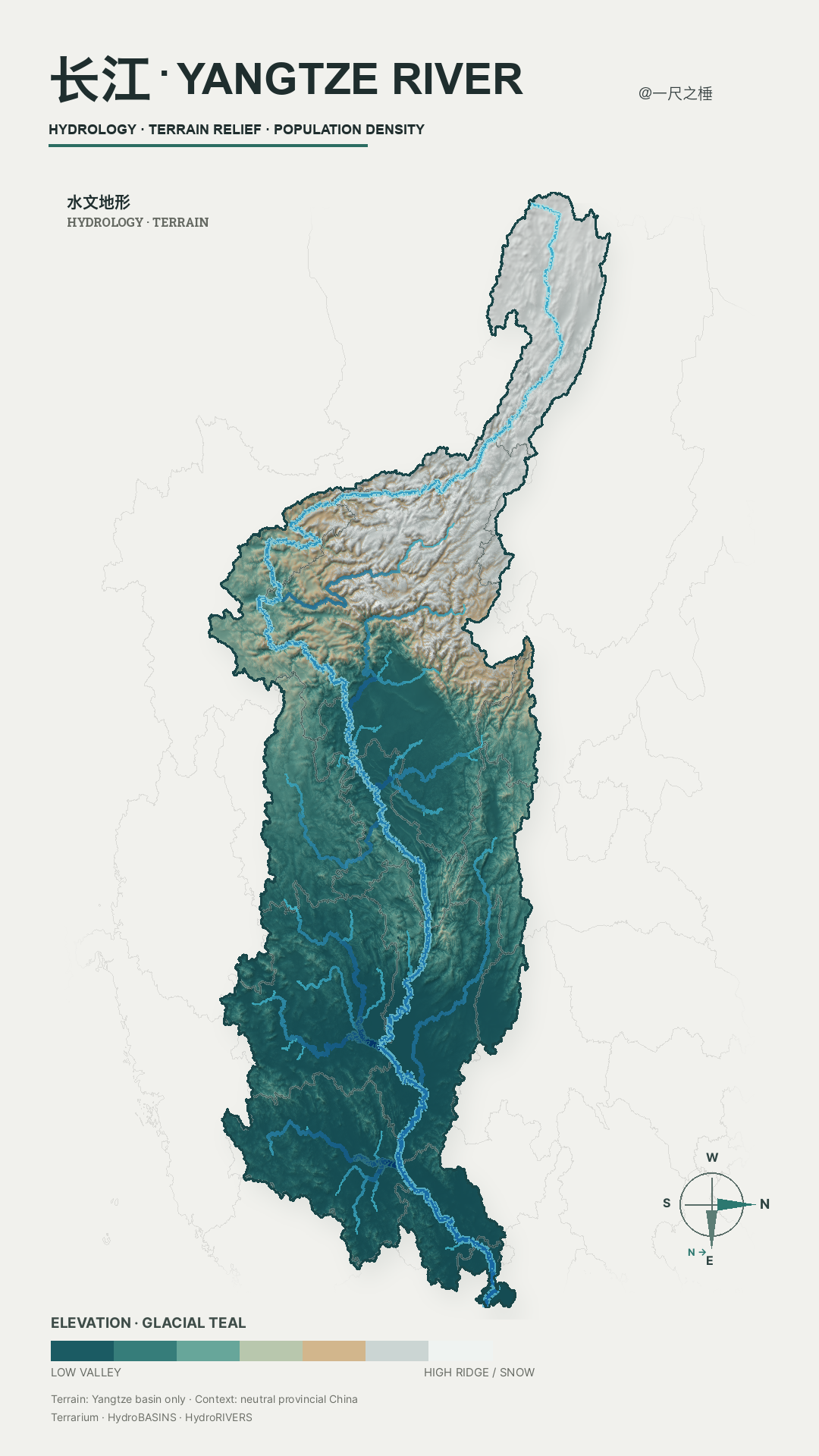 Yangtze basin terrain and hydrology